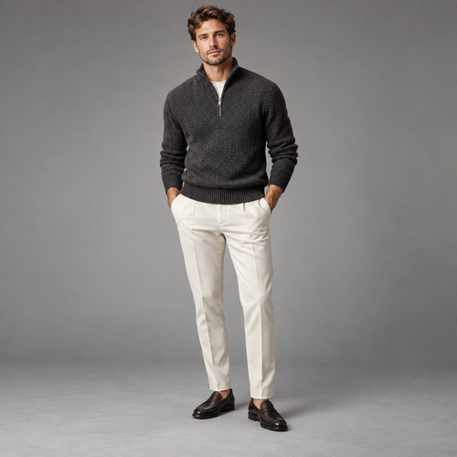 Nordic Half-Zip Knit & Tailored Trouser Set